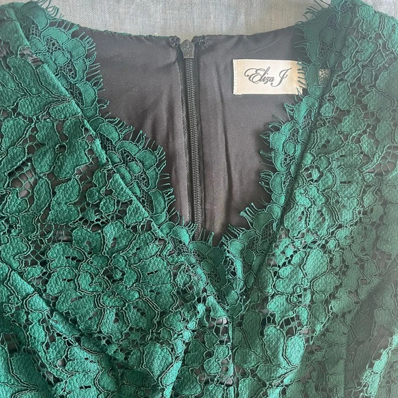 Eliza J Emerald Green Lace Mini Dress 3/4 Bell Sleeve Fit and Flare Size XS - Picture 5 of 12